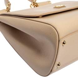 Pre Owned Dolce & Gabbana Beige Leather Medium Miss Sicily Top Handle Bag