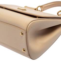 Pre Owned Dolce & Gabbana Beige Leather Medium Miss Sicily Top Handle Bag