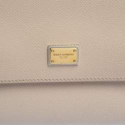 Pre Owned Dolce & Gabbana Beige Leather Medium Miss Sicily Top Handle Bag
