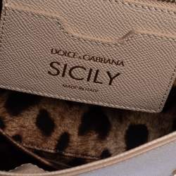 Pre Owned Dolce & Gabbana Beige Leather Medium Miss Sicily Top Handle Bag