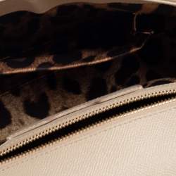 Pre Owned Dolce & Gabbana Beige Leather Medium Miss Sicily Top Handle Bag