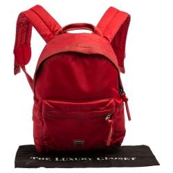 Dolce & Gabbana Red Nylon Logo Plaque Small Backpack