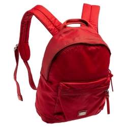 Dolce & Gabbana Red Nylon Logo Plaque Small Backpack