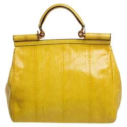 Dolce & Gabbana Yellow Python Medium Heritage Miss Sicily Top Handle Bag