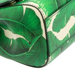 Pre Owned Dolce & Gabbana Banana Leaf Print Leather Small Miss Sicily Top Handle Bag