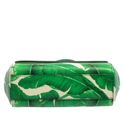 Pre Owned Dolce & Gabbana Banana Leaf Print Leather Small Miss Sicily Top Handle Bag