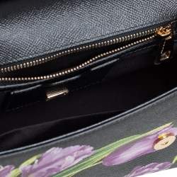 Pre Owned Dolce & Gabbana Black Tulip Print Leather Medium Miss Sicily Top Handle Bag