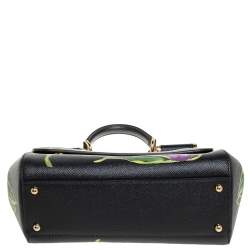 Pre Owned Dolce & Gabbana Black Tulip Print Leather Medium Miss Sicily Top Handle Bag