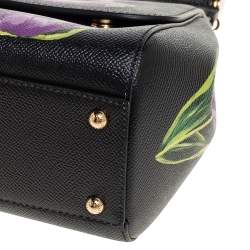 Pre Owned Dolce & Gabbana Black Tulip Print Leather Medium Miss Sicily Top Handle Bag