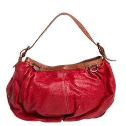Pre Owned Dolce & Gabbana Red Shimmery Glossy Leather Miss Fluid Hobo