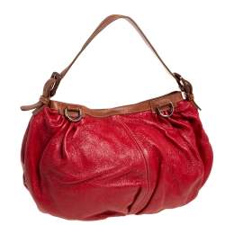 Pre Owned Dolce & Gabbana Red Shimmery Glossy Leather Miss Fluid Hobo