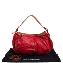 Pre Owned Dolce & Gabbana Red Shimmery Glossy Leather Miss Fluid Hobo