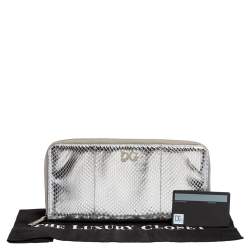 Pre Owned Dolce & Gabbana Silver Python Embossed Leather Zip Around Wallet