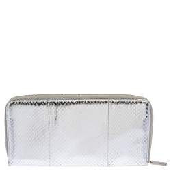 Pre Owned Dolce & Gabbana Silver Python Embossed Leather Zip Around Wallet