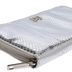 Pre Owned Dolce & Gabbana Silver Python Embossed Leather Zip Around Wallet