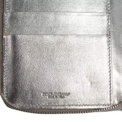 Pre Owned Dolce & Gabbana Silver Python Embossed Leather Zip Around Wallet