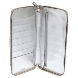 Pre Owned Dolce & Gabbana Silver Python Embossed Leather Zip Around Wallet