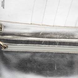 Pre Owned Dolce & Gabbana Silver Python Embossed Leather Zip Around Wallet