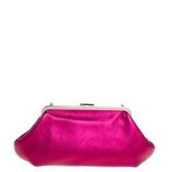 Pre Owned Dolce & Gabbana Metallic Pink Leather Chain Frame Clutch