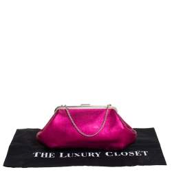 Pre Owned Dolce & Gabbana Metallic Pink Leather Chain Frame Clutch