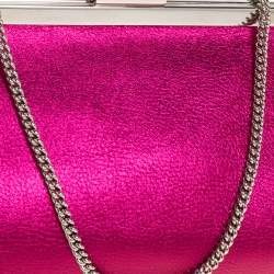 Pre Owned Dolce & Gabbana Metallic Pink Leather Chain Frame Clutch