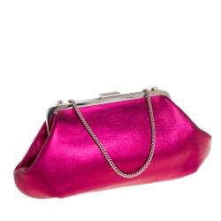 Pre Owned Dolce & Gabbana Metallic Pink Leather Chain Frame Clutch