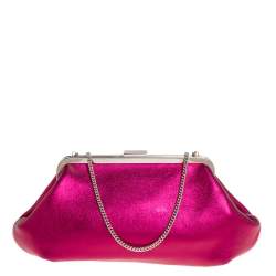 Pre Owned Dolce & Gabbana Metallic Pink Leather Chain Frame Clutch