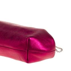 Pre Owned Dolce & Gabbana Metallic Pink Leather Chain Frame Clutch