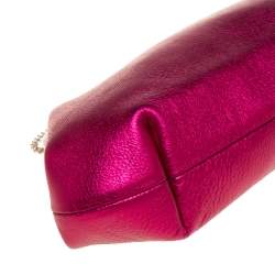 Pre Owned Dolce & Gabbana Metallic Pink Leather Chain Frame Clutch