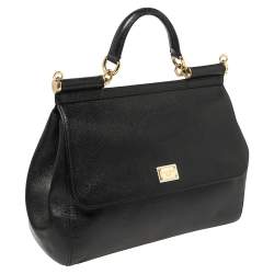 Pre Owned حقيبة دولتشي أند غابانا ميس سيسيلي كبيرة يد علويه جلد أسود