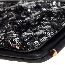 Pre Owned Dolce & Gabbana Black Leather and Sequins iPad Crossbody Bag