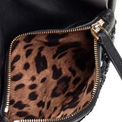 Pre Owned Dolce & Gabbana Black Leather and Sequins iPad Crossbody Bag