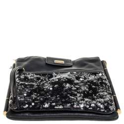 Pre Owned Dolce & Gabbana Black Leather and Sequins iPad Crossbody Bag