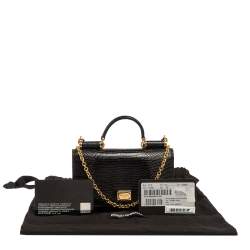 Pre Owned Dolce & Gabbana Black Lizard Embossed Leather Sicily Von Wallet on Chain