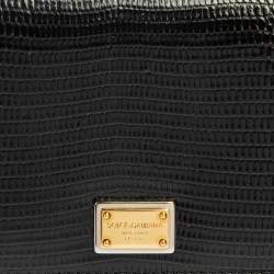 Pre Owned Dolce & Gabbana Black Lizard Embossed Leather Sicily Von Wallet on Chain