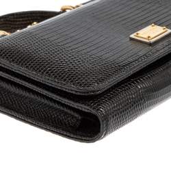 Pre Owned Dolce & Gabbana Black Lizard Embossed Leather Sicily Von Wallet on Chain
