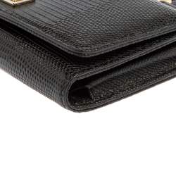 Pre Owned Dolce & Gabbana Black Lizard Embossed Leather Sicily Von Wallet on Chain