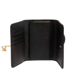 Pre Owned Dolce & Gabbana Black Lizard Embossed Leather Sicily Von Wallet on Chain