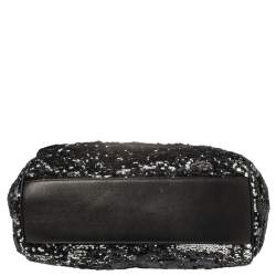 Pre Owned Dolce & Gabbana Black/Silver Sequins and Astrakhan Fur Large Miss Sicily Top Handle Bag