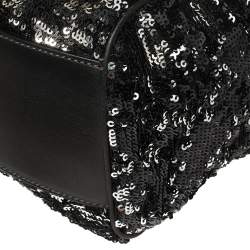 Pre Owned Dolce & Gabbana Black/Silver Sequins and Astrakhan Fur Large Miss Sicily Top Handle Bag