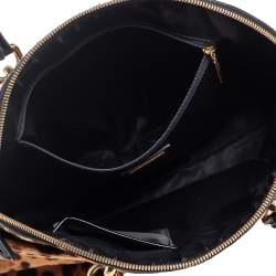 Pre Owned Dolce & Gabbana Black/Brown Leopard Print Calf Hair and Patent Satchel