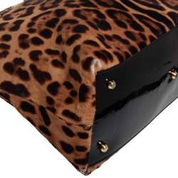 Pre Owned Dolce & Gabbana Black/Brown Leopard Print Calf Hair and Patent Satchel