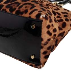 Pre Owned Dolce & Gabbana Black/Brown Leopard Print Calf Hair and Patent Satchel