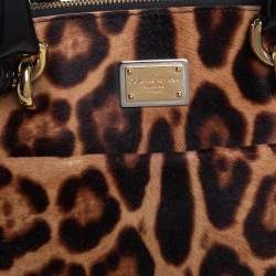 Pre Owned Dolce & Gabbana Black/Brown Leopard Print Calf Hair and Patent Satchel
