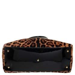 Pre Owned Dolce & Gabbana Black/Brown Leopard Print Calf Hair and Patent Satchel