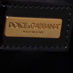 Pre Owned Dolce & Gabbana Black/Brown Leopard Print Calf Hair and Patent Satchel