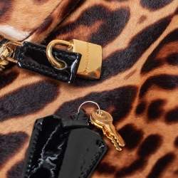 Pre Owned Dolce & Gabbana Black/Brown Leopard Print Calf Hair and Patent Satchel