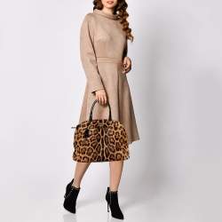 Pre Owned Dolce & Gabbana Black/Brown Leopard Print Calf Hair and Patent Satchel