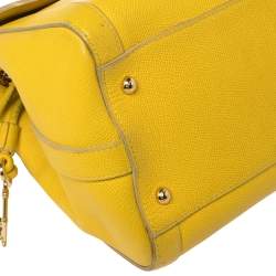 Pre Owned Dolce & Gabbana Yellow Leather Padlock Top Handle Bag