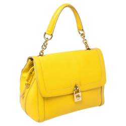 Pre Owned Dolce & Gabbana Yellow Leather Padlock Top Handle Bag